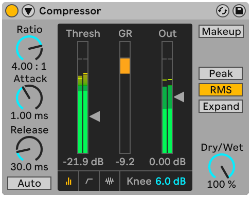 Ableton Live 12 compressor interface in collapsed view