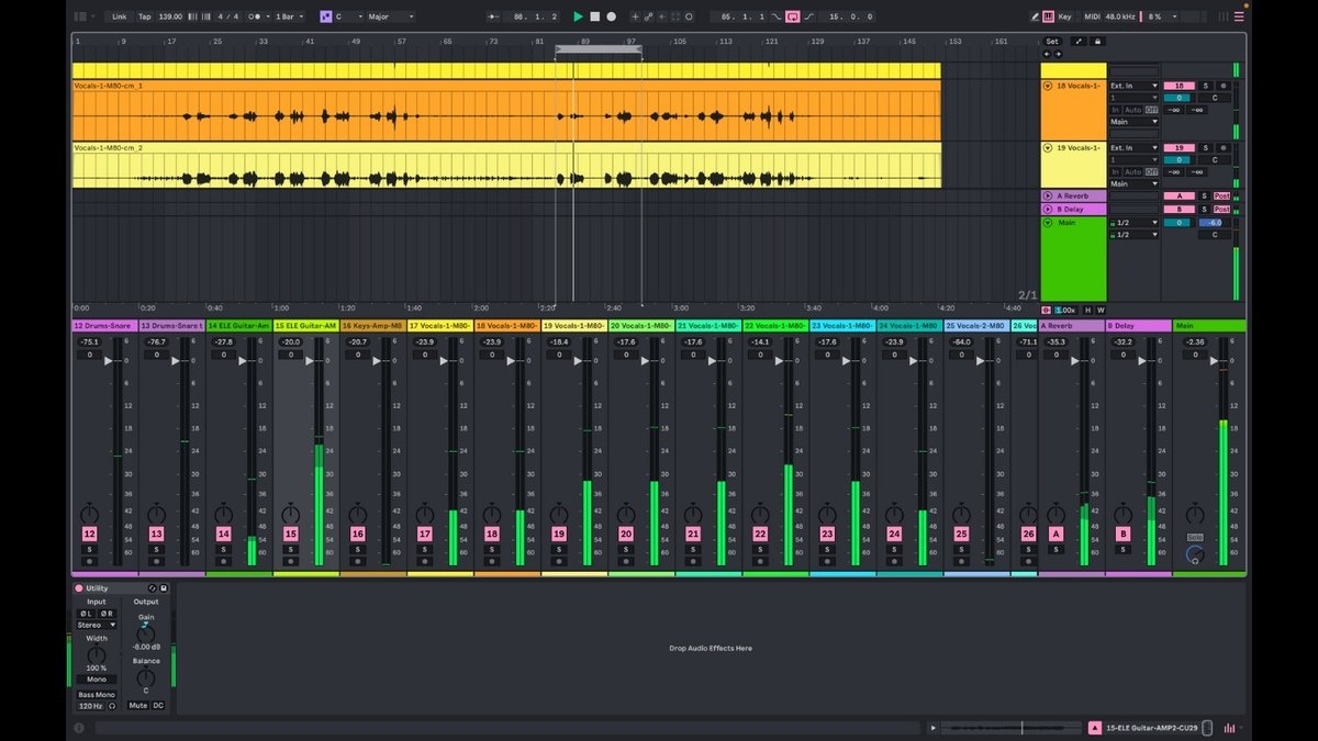 Mixing vocals interface in Ableton Live 12